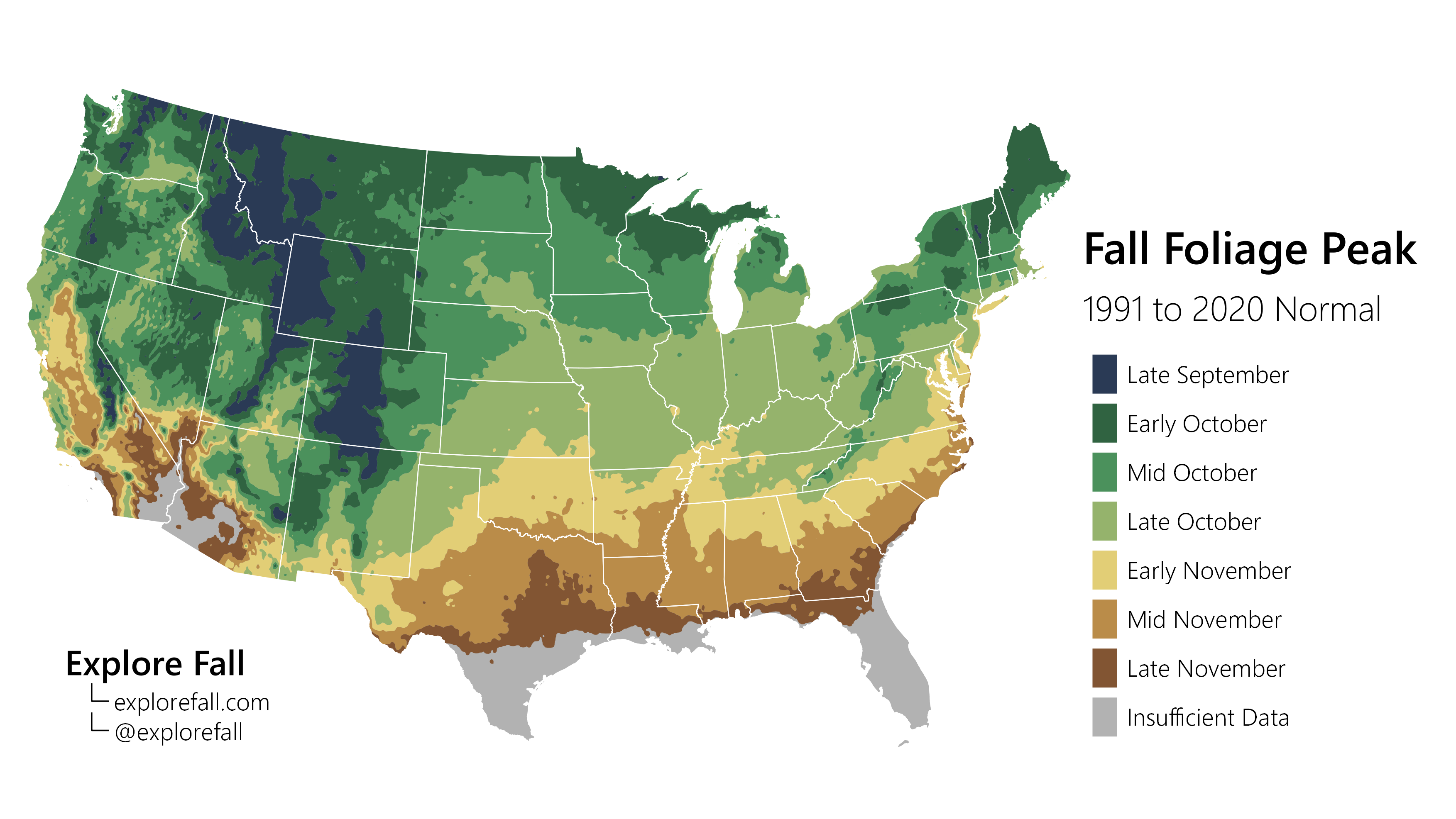 Timing of peak fall foliage in the United States
